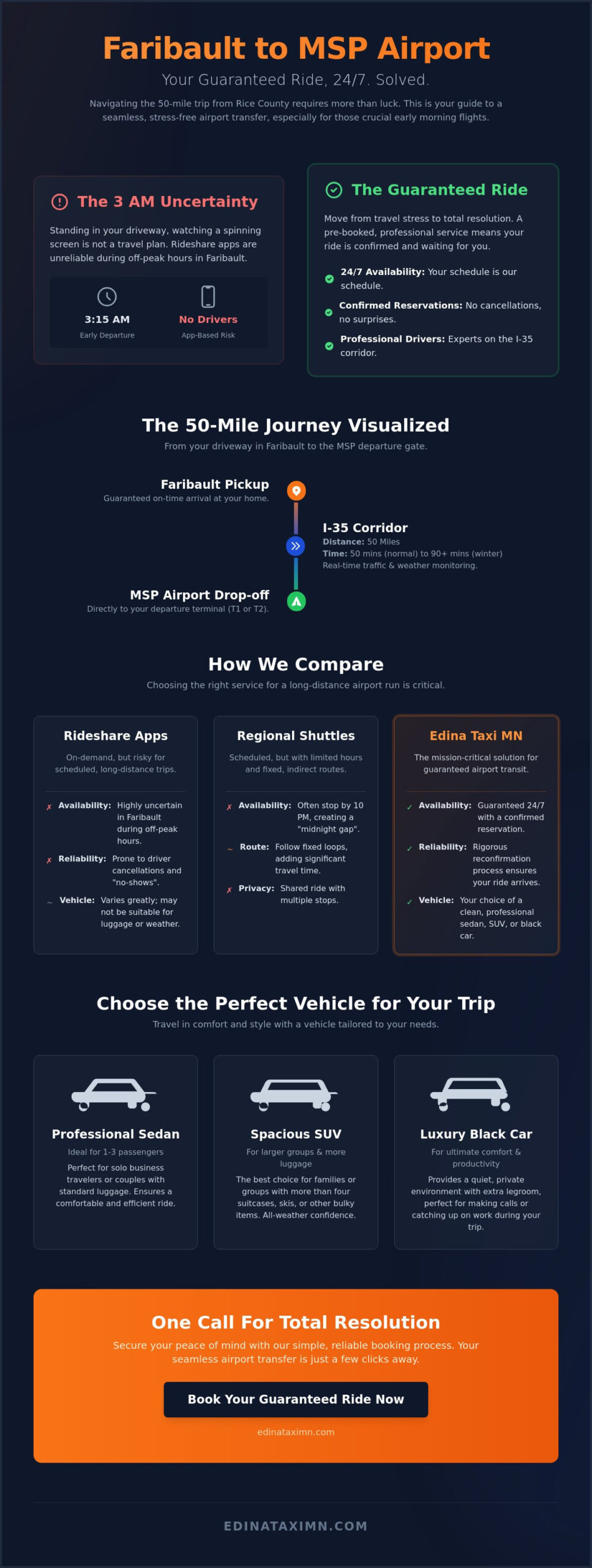 Faribault Taxi to MSP Airport: Your 2026 Guide to Guaranteed 24/7 Rides - Infographic